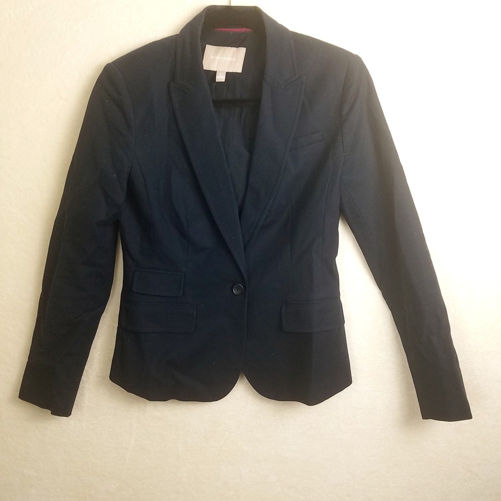 Banana Republic Navy Blue One Button Blazer Women's 4 Notch Lapel classic